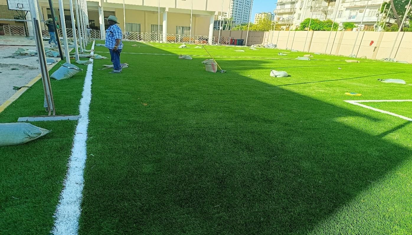 Line markings on a new artificial turf pitch