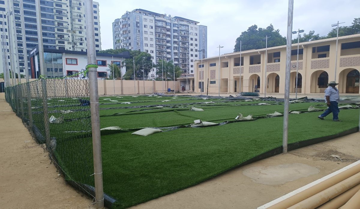 School pitch with new artificial turf
